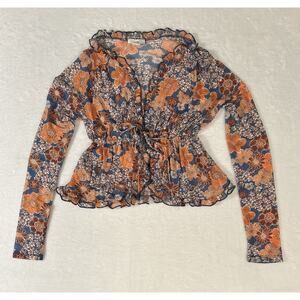 Full Tilt Tie Front Fly Away Boho Y2K Inspired 70’s Floral Print Cardigan Sz XS